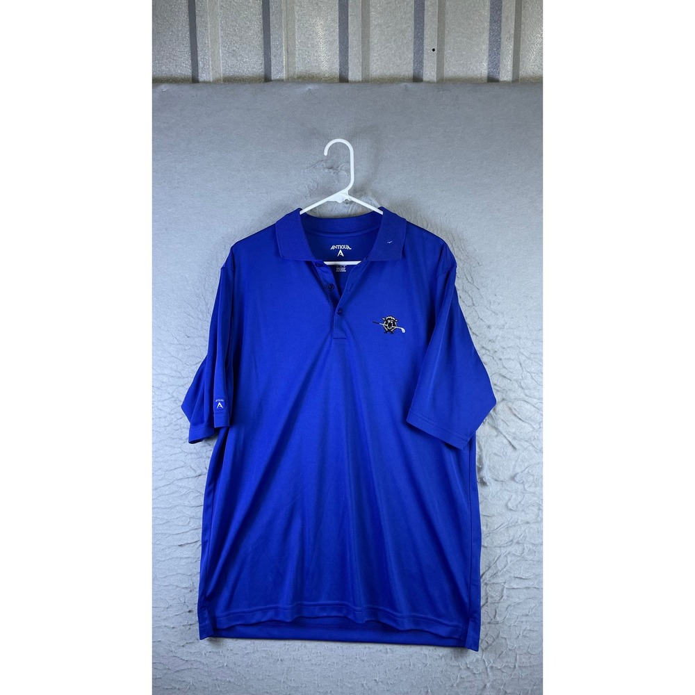 Antigua Polo Shirt Mens M Blue Excellent Golf Sheep Graphic Short Sleeve
